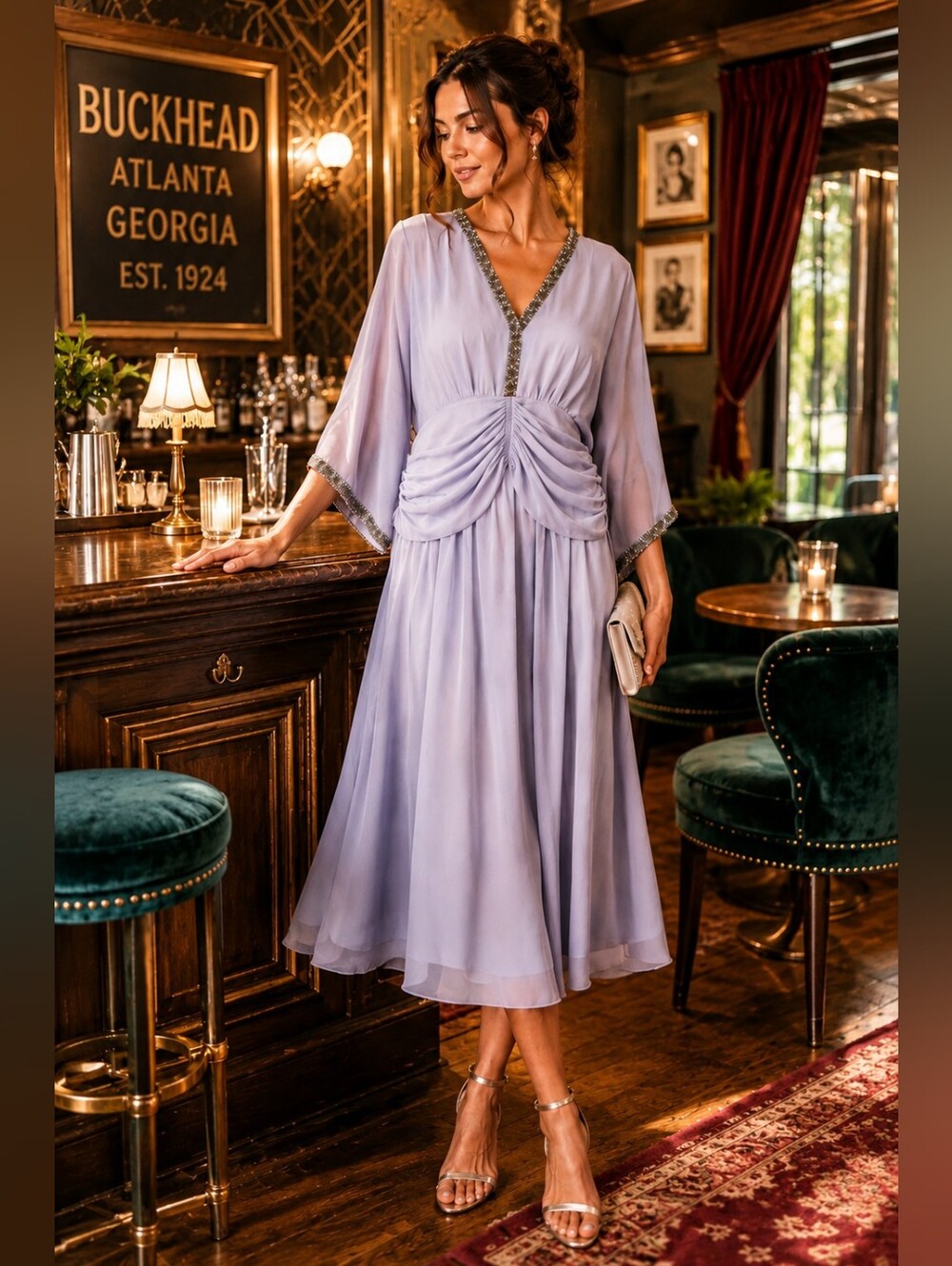 Jack Bryan NWT Deadstock Vintage Hand Beaded Gray Lavender Midi Dress Size 12